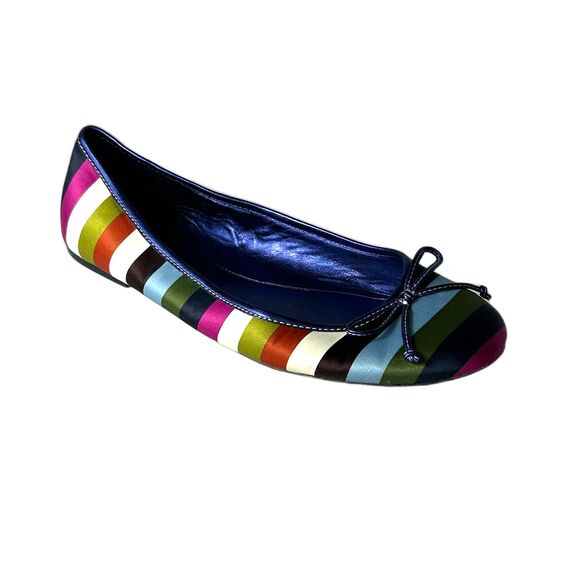 Coach Multicolored Stripe Satin Toe Bow Ballet Flats Size 11B - Picture 1 of 13